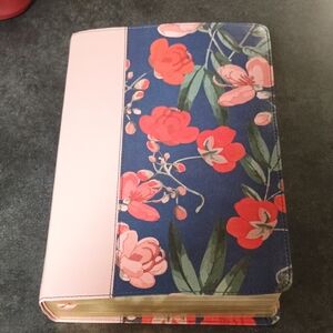 Elegant Soft Cover Life Application Study Bible with Pink and Blue Floral Design